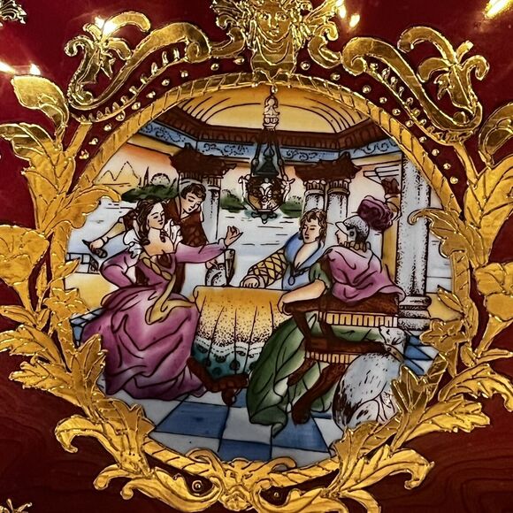 Vintage Sevres Style Porcelain Serving Bowl Hand Painted Scenes Gold Gilding Art - Picture 13 of 16